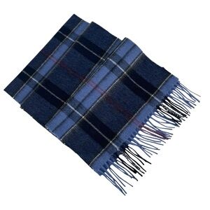 NORDSTROM 100% Cashmere Scarf NEW Blue Angelite Exploded Plaid Soft Fringe Trim